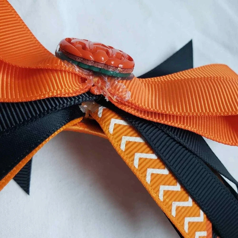 Girl Halloween Headband Orange Black Ribbon Pumpkin Hair Accessory Costume Party